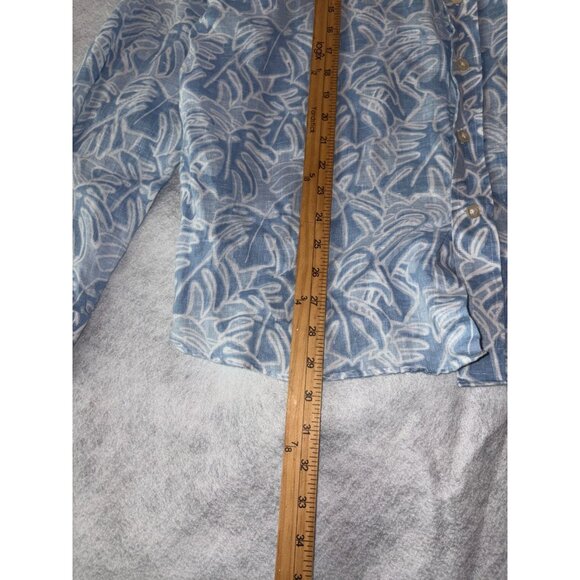 XL Vineyard Vines Blue 100% Linen Palm Print Tucker Button Down Shirt - Picture 9 of 9